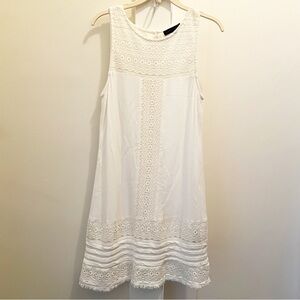 Sanctuary Phoebe Crinkled Crochet Mini Shift Dress Large White Sleeveless